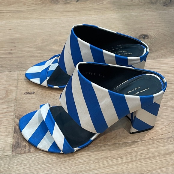 Dries Van Noten Shoes - Dries Van Noten Striped mules blue and white, size 7.5